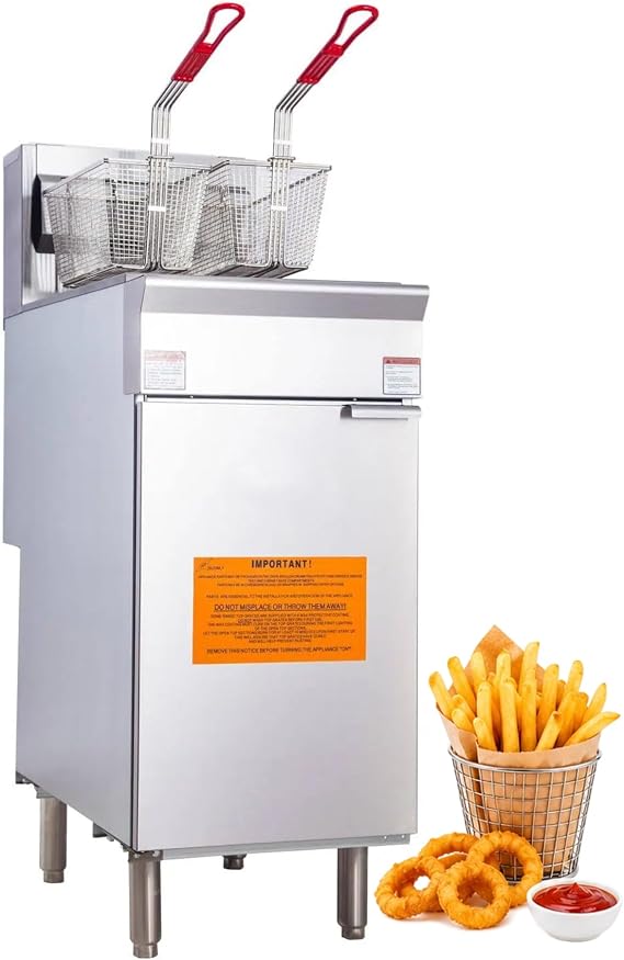 Heavy-Duty Commercial Propane Deep Fryer, 120,000 BTU 4-Tube Stainless Steel Gas Fryer, 50 lb Capacity with Commercial Grade Thermostat & 2 Baskets, ETL Sanitation Listed