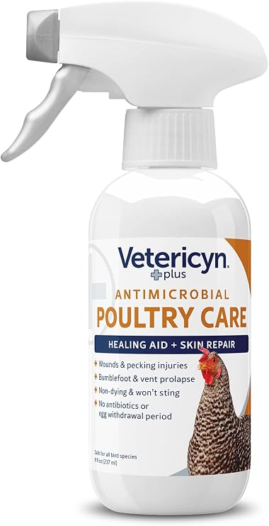 Vetericyn Plus Poultry Care Spray | Healing Aid and Skin Repair for Chicken Wounds, Pecking Injuries, Bumblefoot, Vent Prolapses, and More. 8 ounces