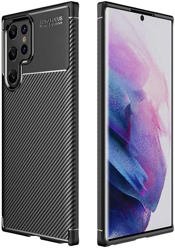 Spia Samsung Galaxy S22 Ultra ile uyumlu Kılıf Siyah Karbon Silikon Orijinal Esnek İnce Geliştirilmiş Dayanıklı Darbe Karşıtı Koruyucu Yeni Nesil Tasarım (Samsung Galaxy S22 Ultra, Siyah)