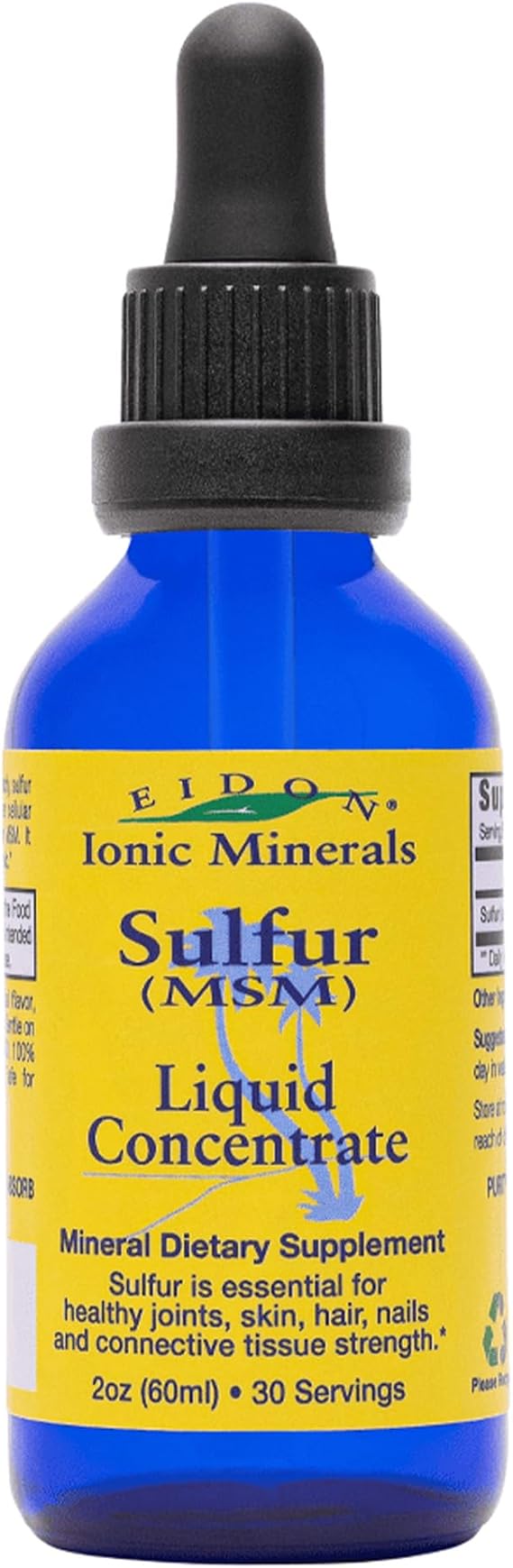 Eidon Ionic Minerals Liquid Sulfur Concentrate Drops - Pure Ionic MSM Supplement, Supports Smooth Skin & Glossy Hair, No Preservatives or Additives, Gluten & Sugar Free - 2 oz
