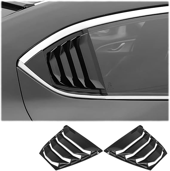 MUXEE 2Pcs Rear Side Window Louvers Air Vent Scoop Shades Cover Blinds Trim for Mazda 3 Axela 2014 2015 2016 2017 2018 - ABS Bright Black Sport Accessories.