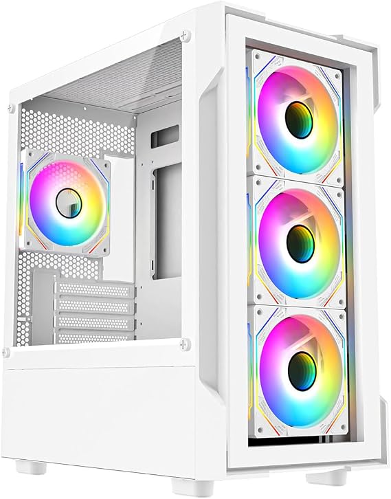 CiT Bolt Gaming PC Case, Micro ATX PC Case with 4 ARGB Fans, Glass, White