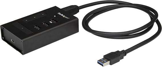 StarTech 4-Port USB-A Hub, 5Gbps, Rugged Metal, Powered (HB30A3A1CST) | 3x USB-A, 1x USB-C, USB-A host, Commercial metal, Mountable wall desk bracket, Self-powered 24W, BC 1.2 fast charge