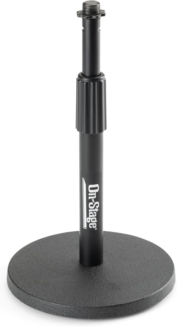 On-Stage DS7200B Adjustable Desktop Mic Stand (for Recording, Streaming, Podcasting, Bass, Drums&Amps, Adjustable Height, Round Weighted Base, 5/8-27 Threading, Metal, Black)