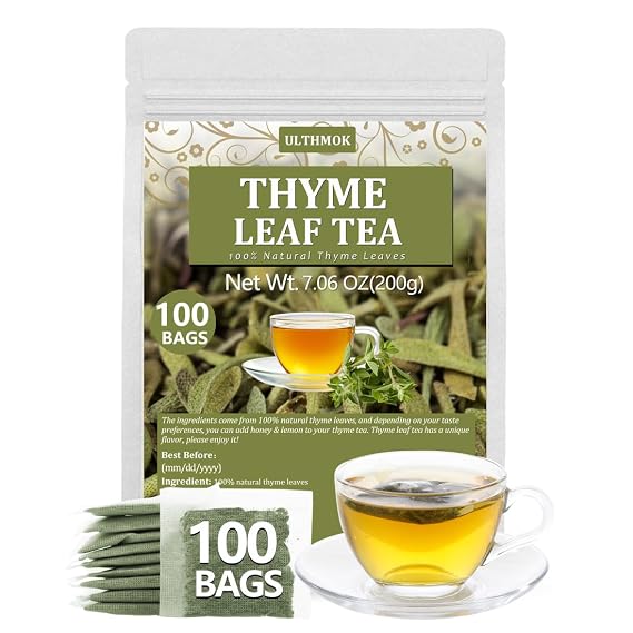 Premium 100 Thyme Leaf Tea Bags, Made with 100% Pure Thyme Leaves, Aid Digestion & Support Respiratory, No Additives & Caffeine Free