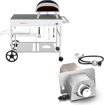 Upgraded Pizza Oven Cart with Gas Burner for Ooni Karu 12 & 12G, Movable Thicken & Widen Rolling Kitchen Cart, Gas Attachment for Ooni Fyra 12 Pizza Oven