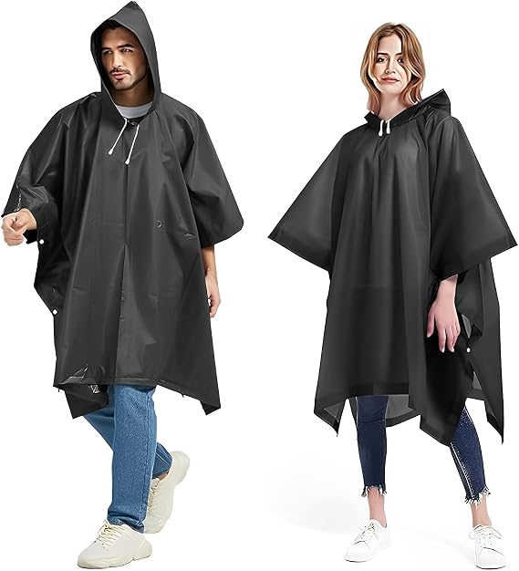 Rain Poncho RainCoat for Men/Women, 2 Pcs Waterproof Reusable Lightweight Rain Coat with Drawstring Hood, Portable Emergency Poncho for Family Outdoor Activity