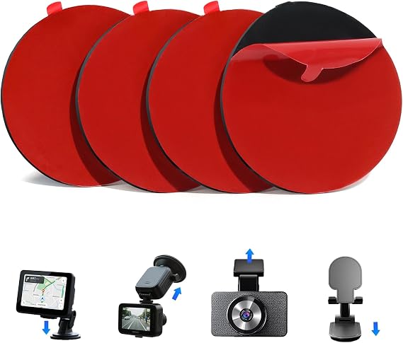 Dash Cam Pads, 4Pcs 248F Heat Resistant Double Sided Tape, Windshield | 2.2" Round Black Adhesive Circles, Strong Mounting Grip for Dash Cam, Home Office Use for Socket Picture Frame & DIY Crafts