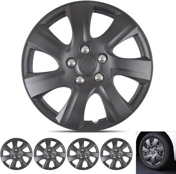 BDK Matte Black Hubcaps Wheel Covers for Toyota Camry 2006-2014 (16 inch) Four (4) Pieces Corrosion-Free & Sturdy Full Heat & Impact Resistant Grade Replica Replacement (KT-1021-MBK)
