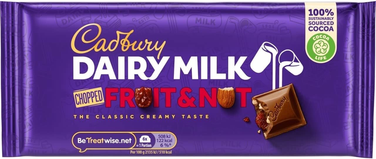 Cadbury Dairy Milk Fruit and Nut Chocolate Bar, 95 g