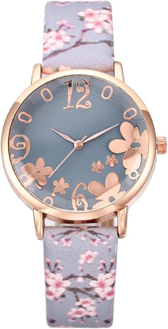 Women Watch, Women Casual Watches, Fashion Digital Flower Pattern Decoration Ladies Watch, PU Leather Strap Quartz Watch for Women