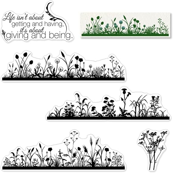 Flowers Background Clear Stamps for Card Making, Leaves Clear Rubber Transparent Silicone Seal Stamps with Sentiment Words for Card Making DIY Photo Album DIY Scrapbooking Journaling
