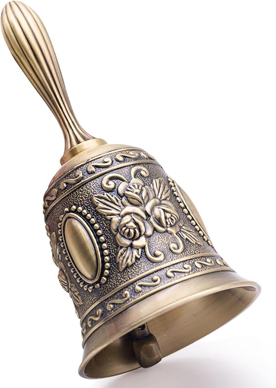DomeStar Vintage Brass Hand Bell Loud Call Bell for Bedside, Dinner, Wedding, Christmas & Holiday Party