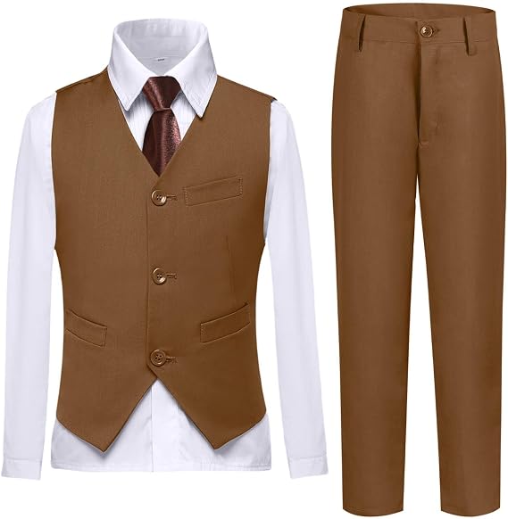 Boys Suit Vest Set Formal Dress Suits Wedding Outfit Dresswear | 4 Piece Suit for Boys, Ring Bearer Outfit, Dress Clothes, Adjustable Waist, Size 2T-18