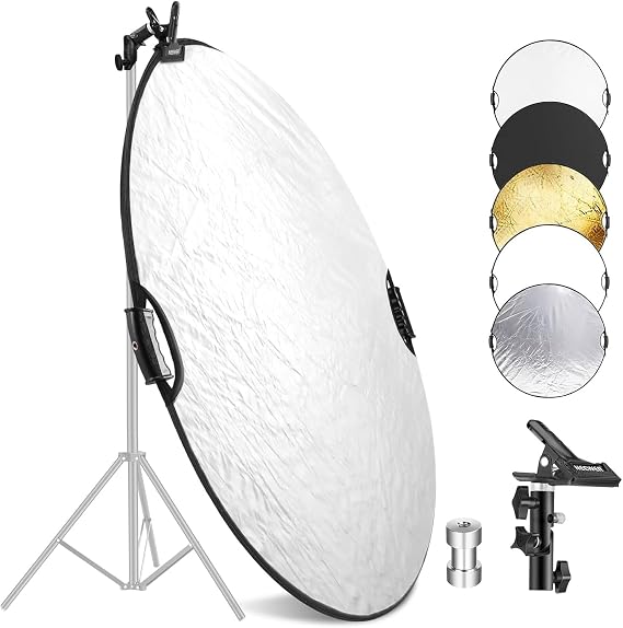 NEEWER 32"/80cm 5 in 1 Light Reflector with Clamp & Hand Grips, RF-80II | Polyester Multi Disc, Photography Diffuser, Translucent, Silver, Gold, White, Black, 3/8" Thread, for Studio Outdoor Lighting