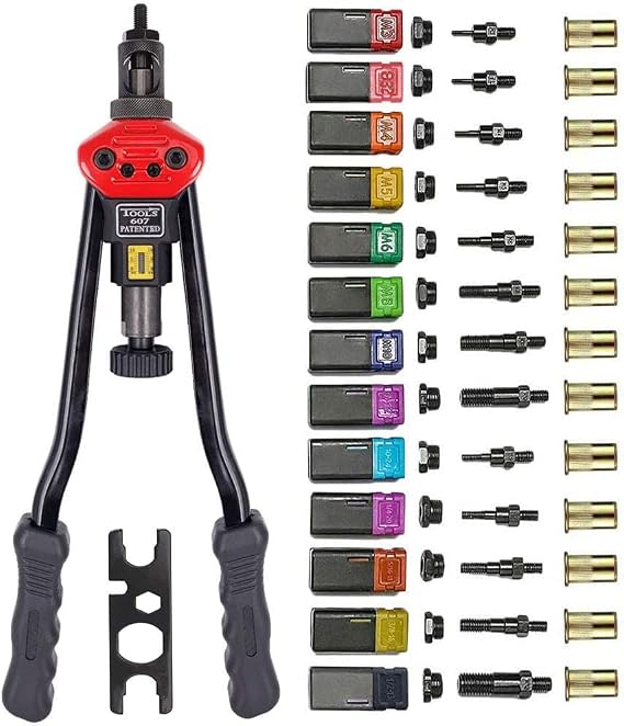 16Hand Rivet Nut Tool,Professional Rivet Nut Setter Kit with 13 Mandrels(M3 M4 M5 M6 M8 M10 M12 SAE 8-32,10-24, 1/4-20, 5/16-18, 3/8-16,1/2-13)And 125 PCS Rivets Nuts