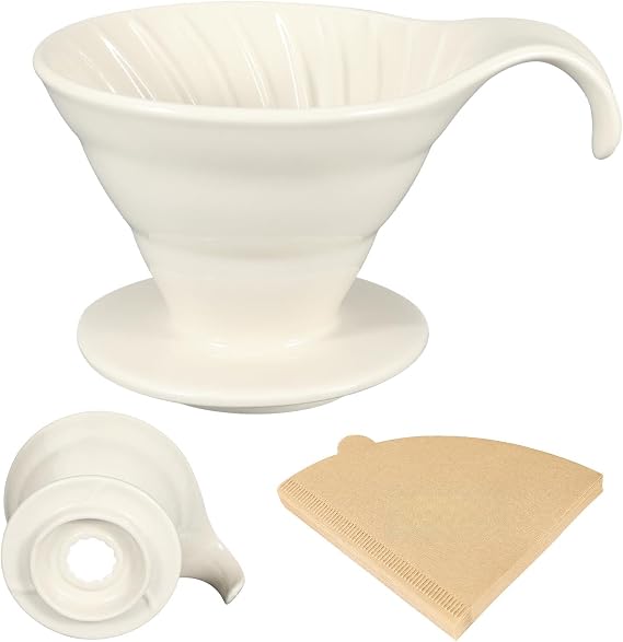Mongdio Pour Over, Ceramic Coffee Pour Over, Reusable Porcelain Portable Pour Over Coffee Maker with 40pcs Paper Filter, For Home,White
