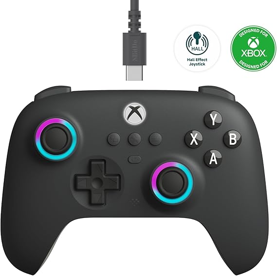 8Bitdo Ultimate C Wired Controller, Xbox, RGB Lighting Fire Ring and Hall Effect Joysticks, Xbox Series X|S, Xbox One, Compatible with Windows 10/11 - Officially Licensed (Dark Grey)