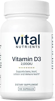 Vital Nutrients Vitamin D 2000 IU - Vitamin D3 Supplement - Healthy Bones, Teeth, Muscles*- Cellular & Immune Function - Calcium Absorption - Gluten, Dairy and Soy Free - 90 Capsules