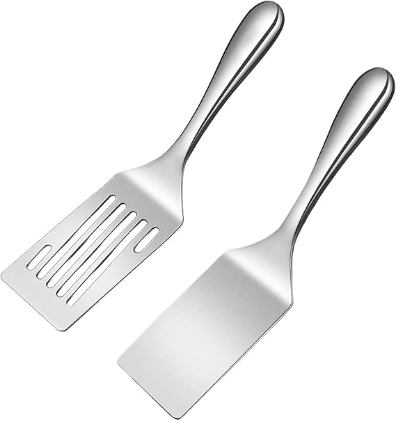 Naapesi 2 Piece Stainless Steel Spatula Set Slotted Turner Flat & Grill Spatula Dishwasher Safe Perfect for Pancakes Eggs Meat