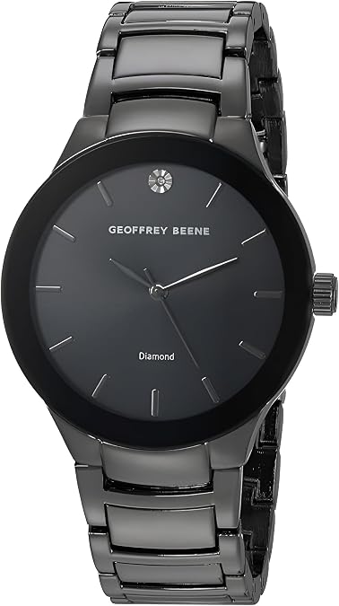 Geoffrey Beene Men's Watch with Genuine Diamond Accent, 40mm Metal Bracelet, Classic Dial, Japanese Quartz Movement, Analog Dress Watch for Men, Gift for Him