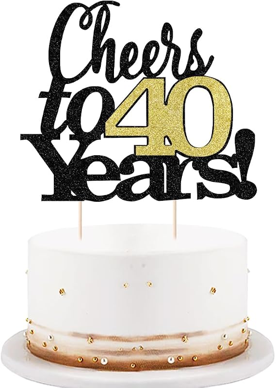 Black Font Golden Numbers Cheers to 40 Years Happy Birthday Cake Topper
