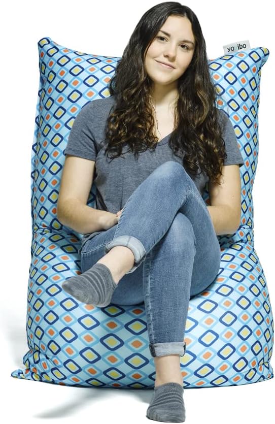 Yogibo Zoola Short Outdoor Bean Bag Chair Lounger for Adults, Comfy Beanbag Patio Pool Deck Lounge Furniture, Water-Resistant Washable Cover, Diamonds