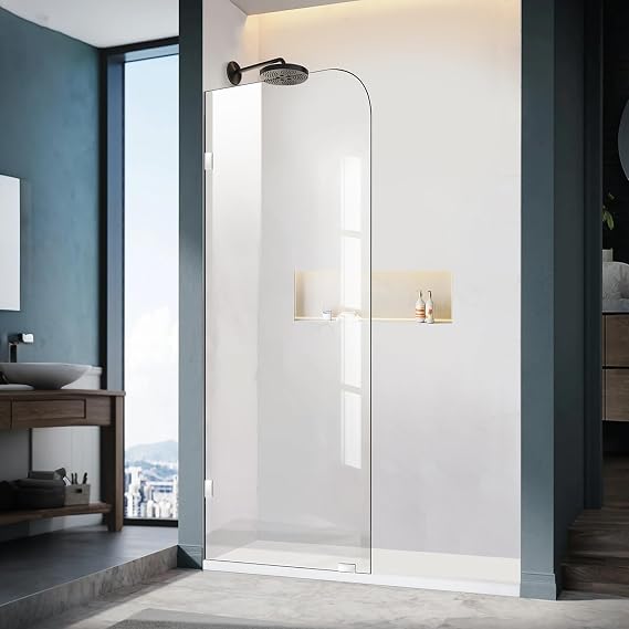 24" W 78" H Fixed Shower Glass Panel, Polished Chrome Finish Shower Door