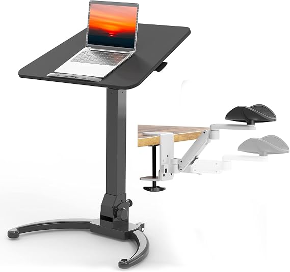 JOY worker Foldable Mobile Standing Desk and Upgraded Upgraded Clamp-on Adjustable Armrest