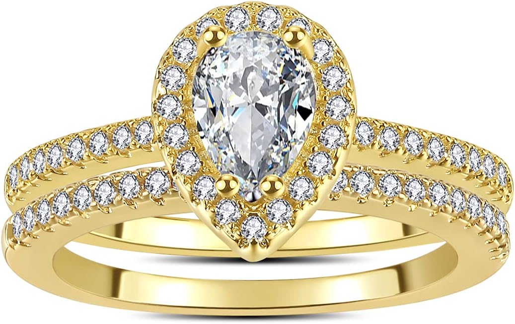 Classic Bridal Ring Set 0.75 Ct Pear Cut Teardrop Halo Ring Eternity Infinity Band Size 4-9 Half Sizes
