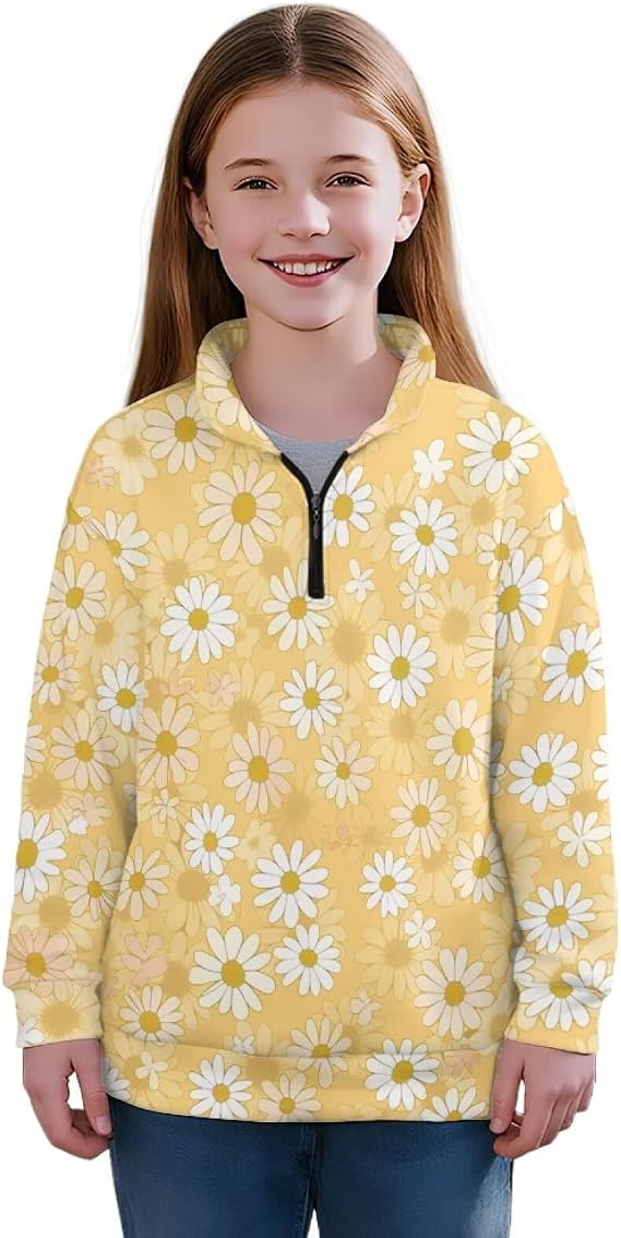 Gomyblomy Girls Quarter Zip Sweatshirts Long Sleeve Pullover Tops for Kids Teens Fashion Fall Winter Clothes 5-14 Years