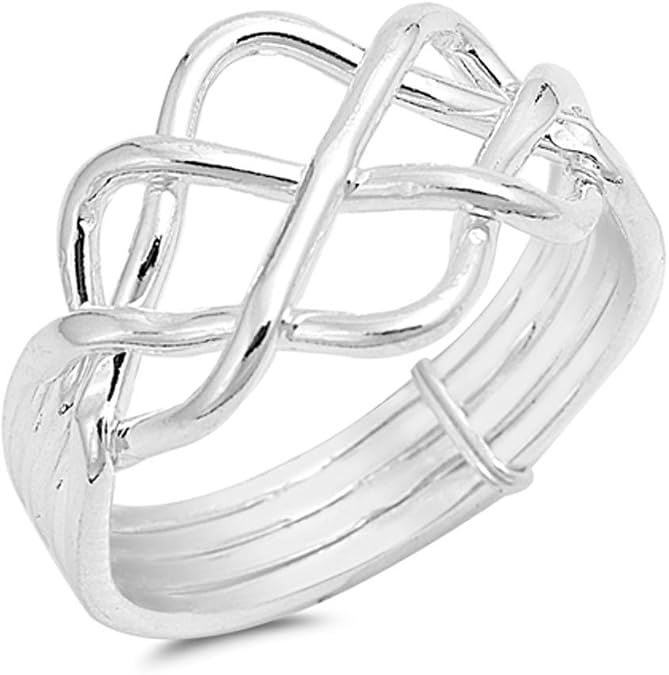 High Polish Bar Knot Puzzle Ring New .925 Sterling Silver Band Sizes 5-13