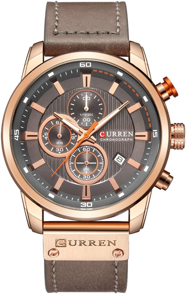 Men's Leather Strap Military Watches Men's Chronograph Waterproof Sport Wrist Date Quartz Wristwatch Gifts