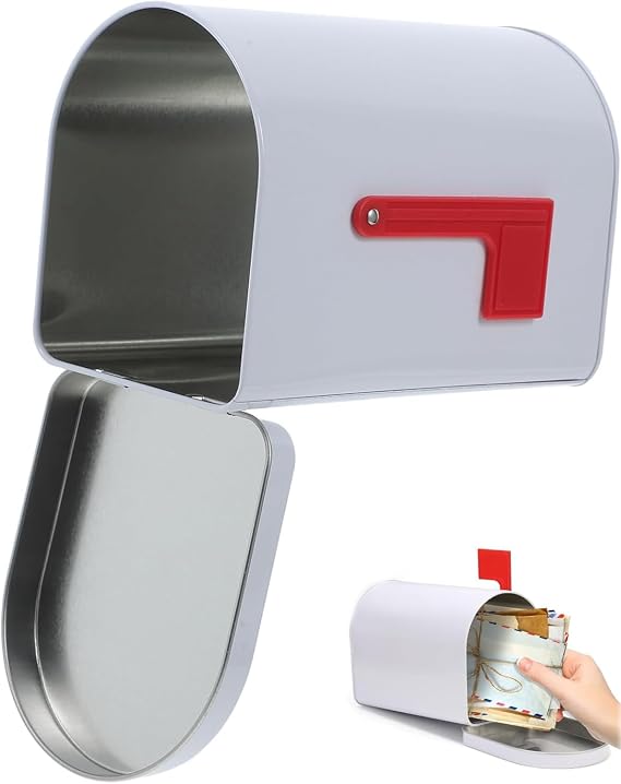 1Pc Mini Mailbox, 6.13x4.40x3.69in Tinplate Kids Small Mailbox, Valentines Day Present Mail Box Decorative Outdoor Letter Can Play Mail Box for Classroom Role Playing and DIY Handicraft