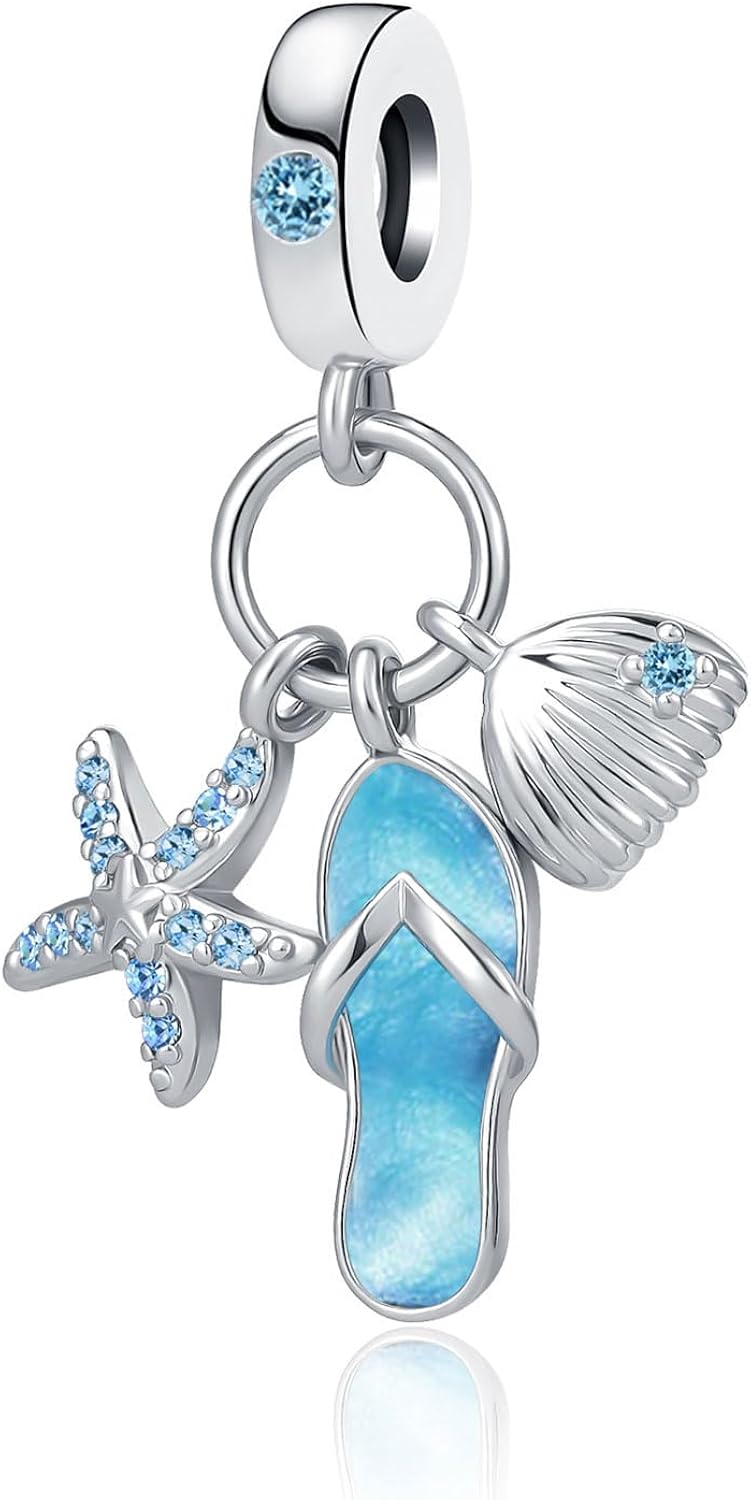 ZakiaHo Beach Starfish Seashell Flip Flop Charms for Bracelets Holiday Vacation Charm Bead Compatible with Pandora Bracelets