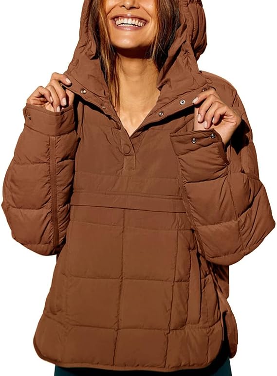 chouyatou Women's Quilted Pullover Puffer Jacket Packable Hooded Oversize Winter Coat Tops