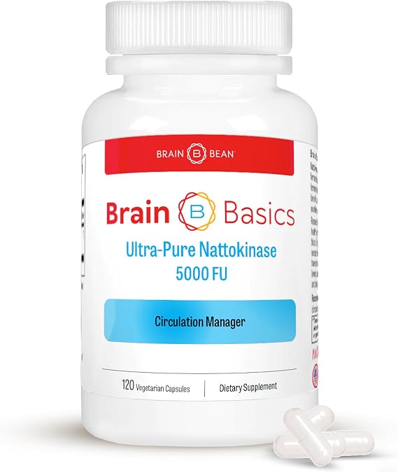 Brain Basic Ultra-Pure Nattokinase 5000 FU 120 Capsules - Natural Blood Circulation Support with Highest Potency Available Non-GMO, Vegan, Gluten Free