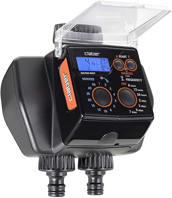 Claber 8488 Dual Select Advanced Push-Button Digital Water Timer with Two Outlets