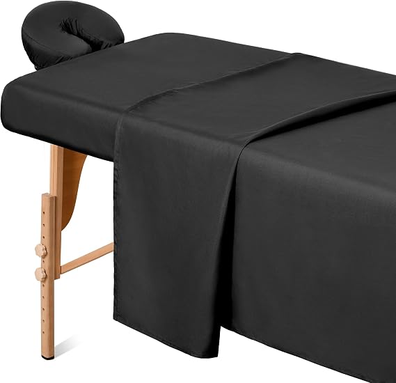 Comfyanno Massage Table Sheet Sets, 3 Piece Brushed Microfiber Massage Table Bedspread Sheets, Soft, Lightweight, Stain and Wrinkle Resistant, Flat and Elastic Sheet Included, Face Cradle
