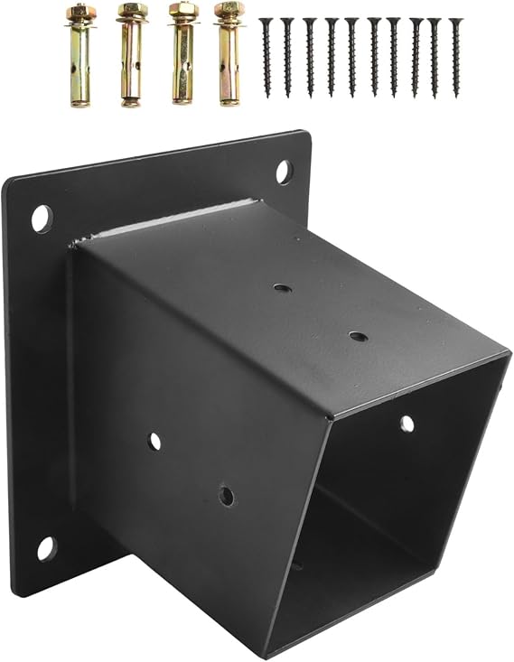 Slanted Roof Pergola Brackets, Wall Mount Steel Kit for 4x4 Posts, 3-Way Unidirectional Support with Hardware for Porch Gazebo Deck, Black