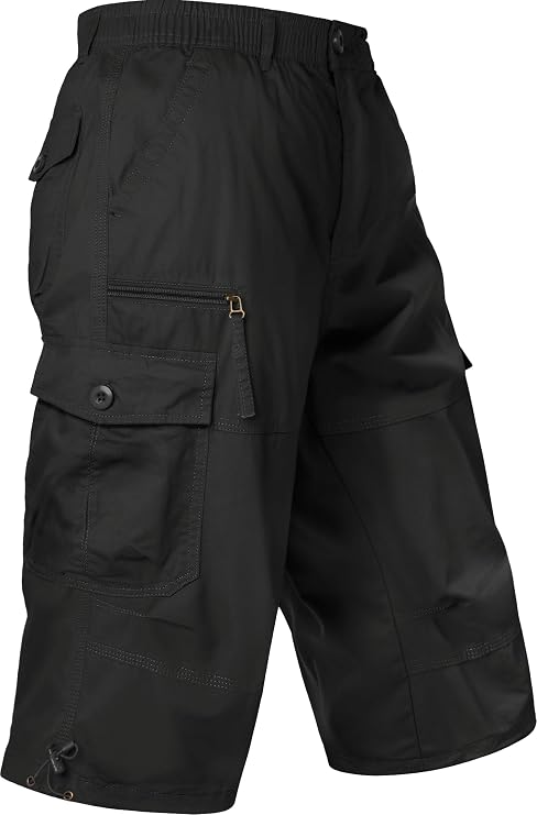 MAGCOMSEN Mens Cargo Shorts Long Capri Elastic Below The Knee 3/4 Cotton Casual Summer Shorts with Pockets