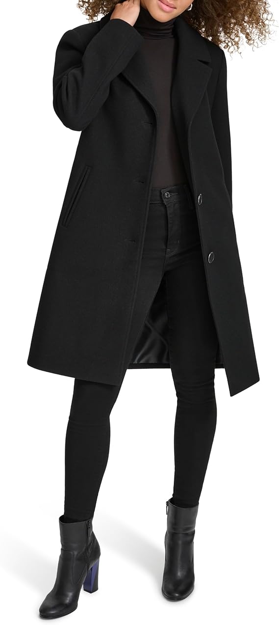 Kenneth Cole Women's Notch Collar Fly Front Single Breasted Topcoat