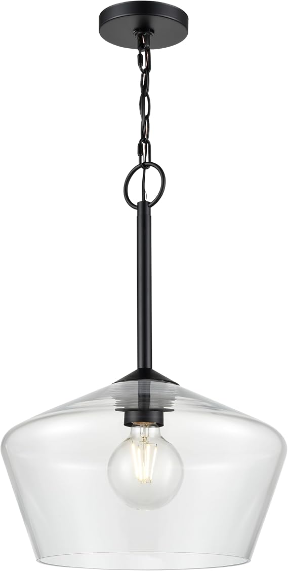 ML Lighting | Morbelle Collection | 55201-MB | Indoor 1 Light Metal Pendant in Matte Black with Clear Glass Shade | Kitchens, Dining Rooms, Living Rooms, Entryways, Hallways