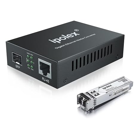 ipolex Gigabit Multi-Mode LC Fiber to Ethernet Media Converter with SFP SX Module, 1.25G Fiber to Copper RJ45, 1000Base-SX to 10/100/1000Base-TX, MMF, Transmission up to 550 meters/1804 ft