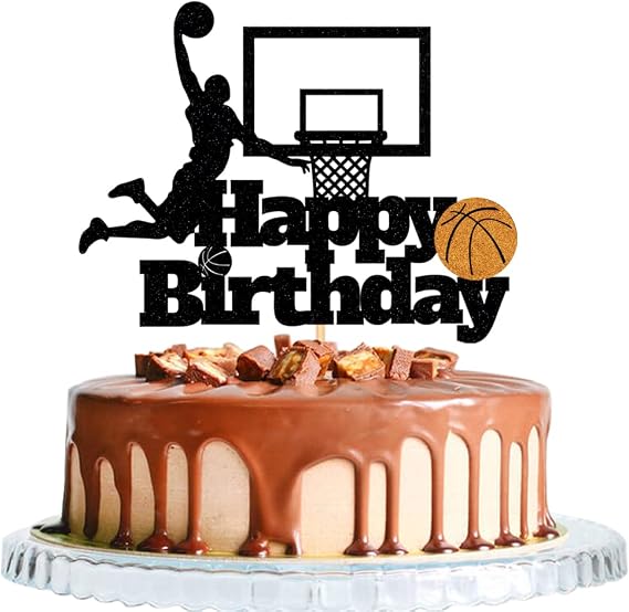 bd1 Basketball Happy Birthday Cake Topper-Basketball Themed Birthday Party Cake Decoration-Basketball