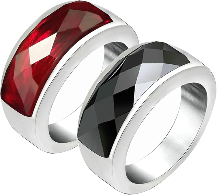 Hand Engraved Wedding Band, Stainless Steel Couples Wedding Ring Sets with Cubic Zirconia