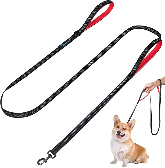 Dog Leash for Small to Medium Dogs 6 ft with 3 Reflective Stitching and 2 Traffic Padded Handles Dog Lead/Rope, Pet Leash for Running Walking Training (Black 1 Pack - 6 ft x 0.6 in)