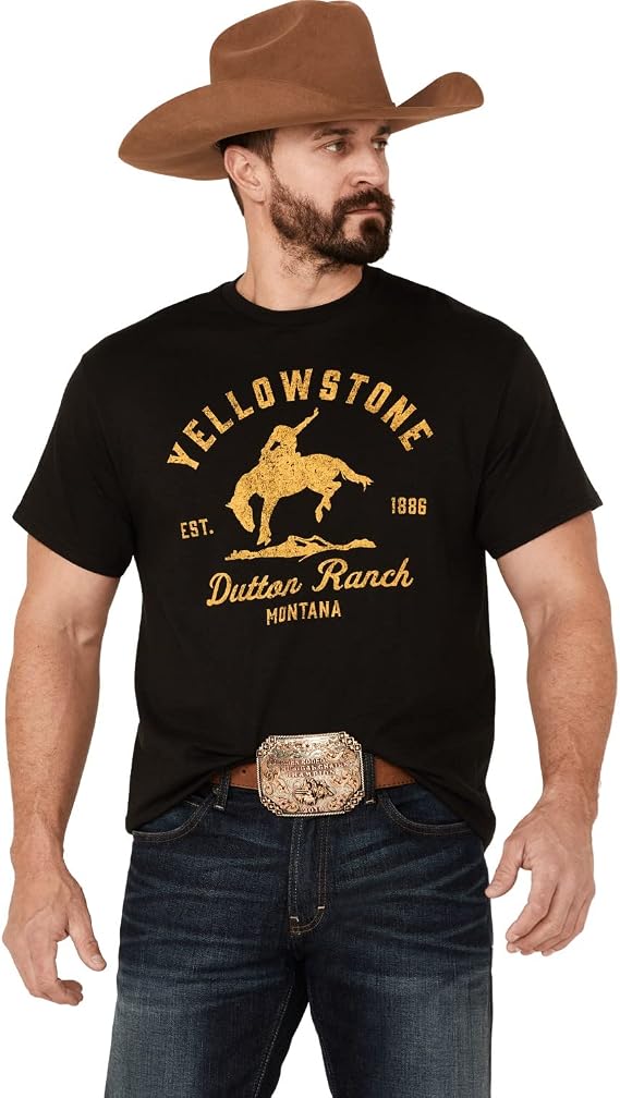 Yellowstone Bucking Bronco Horse Dutton Ranch Montana TV Show Black T Shirt 66-3