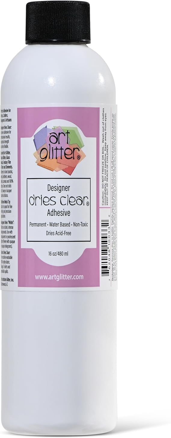 Art Institute Glitter Designer Dries Clear Craft Glue, 16oz Bulk Refill Non-Toxic, Acid-Free Professional Adhesive