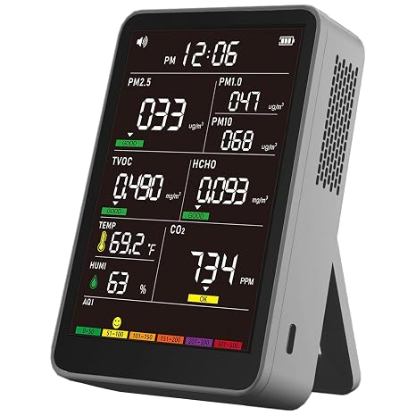 16-in-1 Indoor Air Quality Monitor, High-Precision Multi-Parameter Smart Air Quality Tester with HD Real-Time Color Screen, Portable Air Quality Monitor for Home, Office, Cars, School, Bedroom